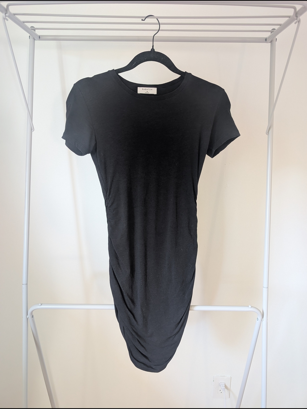 Babaton Black Short Sleeve Ruched Mini Dress